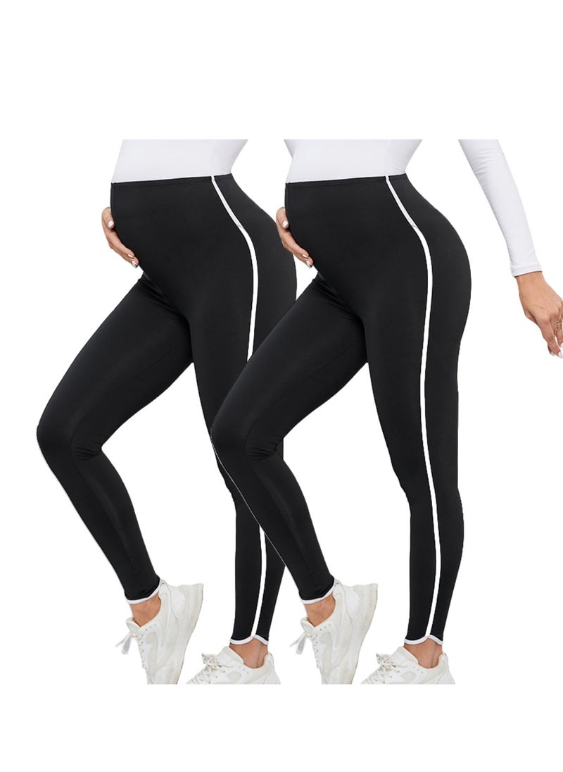 2-PACK Maternity Leggings，Workout Activewear Yoga Pregnancy Pants over the Belly Buttery Soft