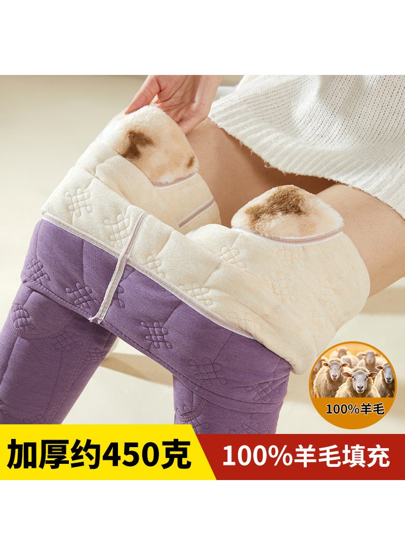 Woolen Warm Pants High Waist Womens Leggings Purple [knee pads and waist protectors] + 100% wool filling