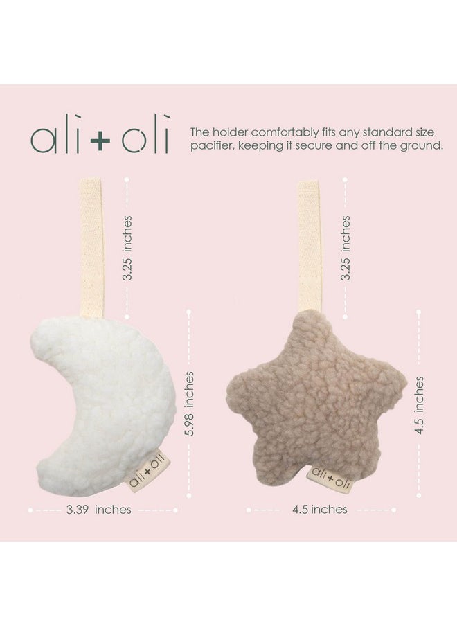 Ali+Oli Plush Pacifier Holder (Moon-Sand) Soft Binky Holder for Babies, Plush Holder for Pacifiers, Cute Baby Binkies Plush Holder, Pacifier Holder for Baby Boys & Girls, Baby Toy with Cute Decor