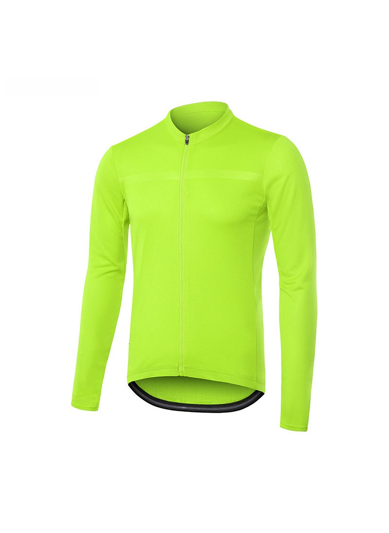 ARSUXEO Professional Cycling Clothes Road Car Mens Quick-drying Breathable Spring and Summer Top Long-sleeved Solid Color Zipper Cross-Border fluorescent green