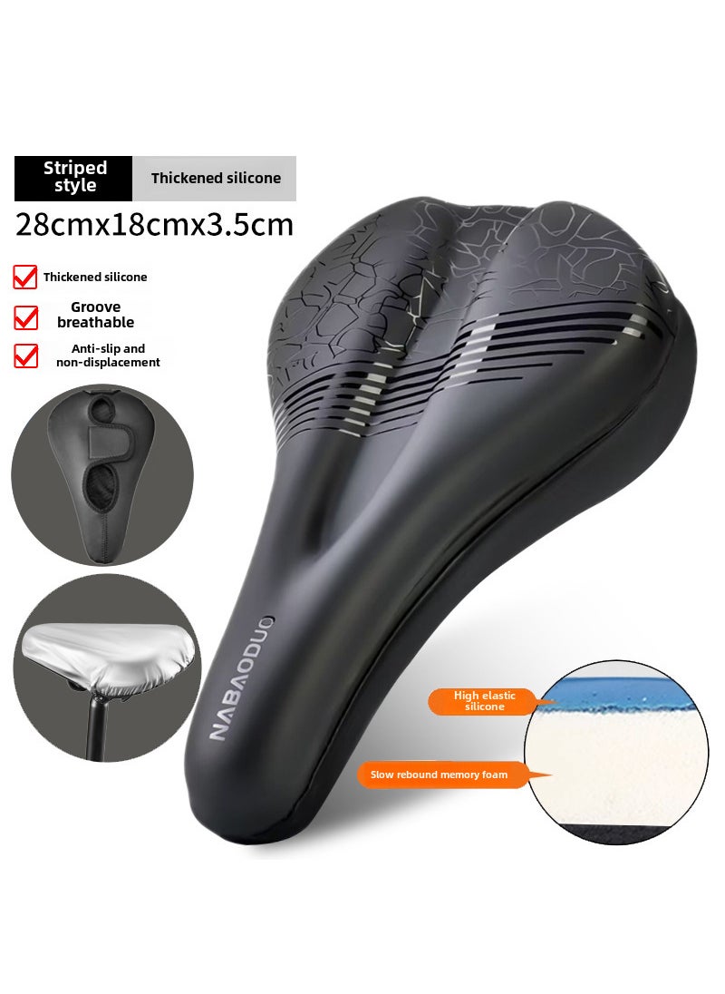 Bicycle Cushion Cover Mountain Bike Super Soft Seat Cover Road Bike Thickened Silicone Riding Saddle Cover Accessories TN striped black silicone leather 