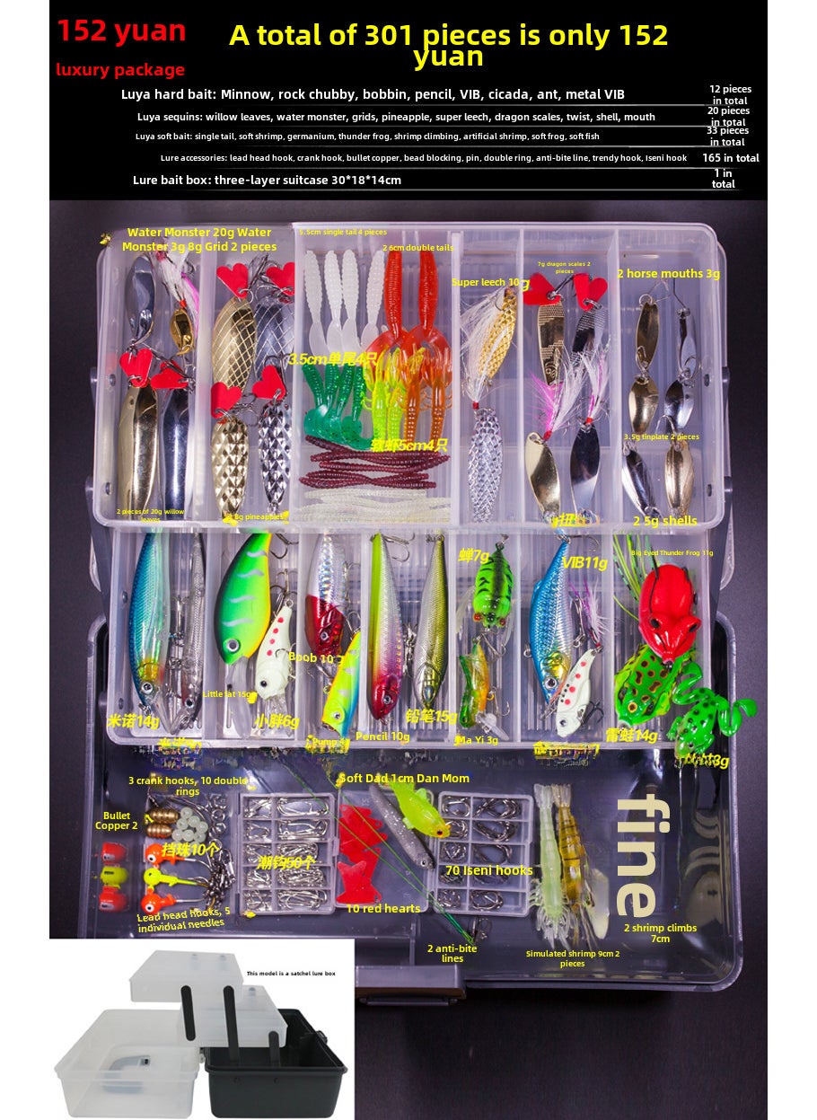 Lure Bait Set Kit with Spinners, Frogs, Soft Baits 301 pieces of 152 suit (1050g)