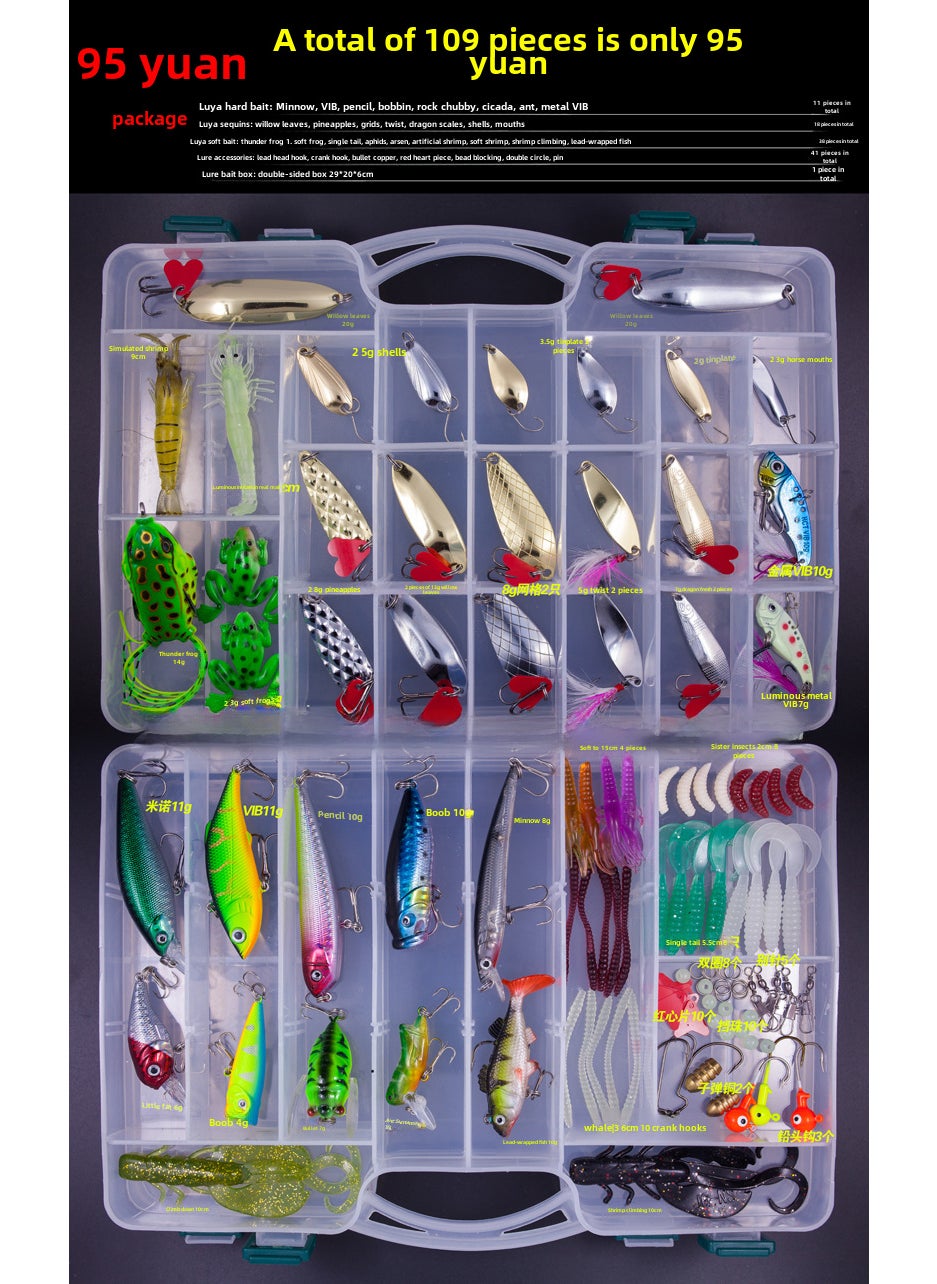 Lure Bait Set Kit with Spinners, Frogs, Soft Baits 95 suit 109 pieces (800g)