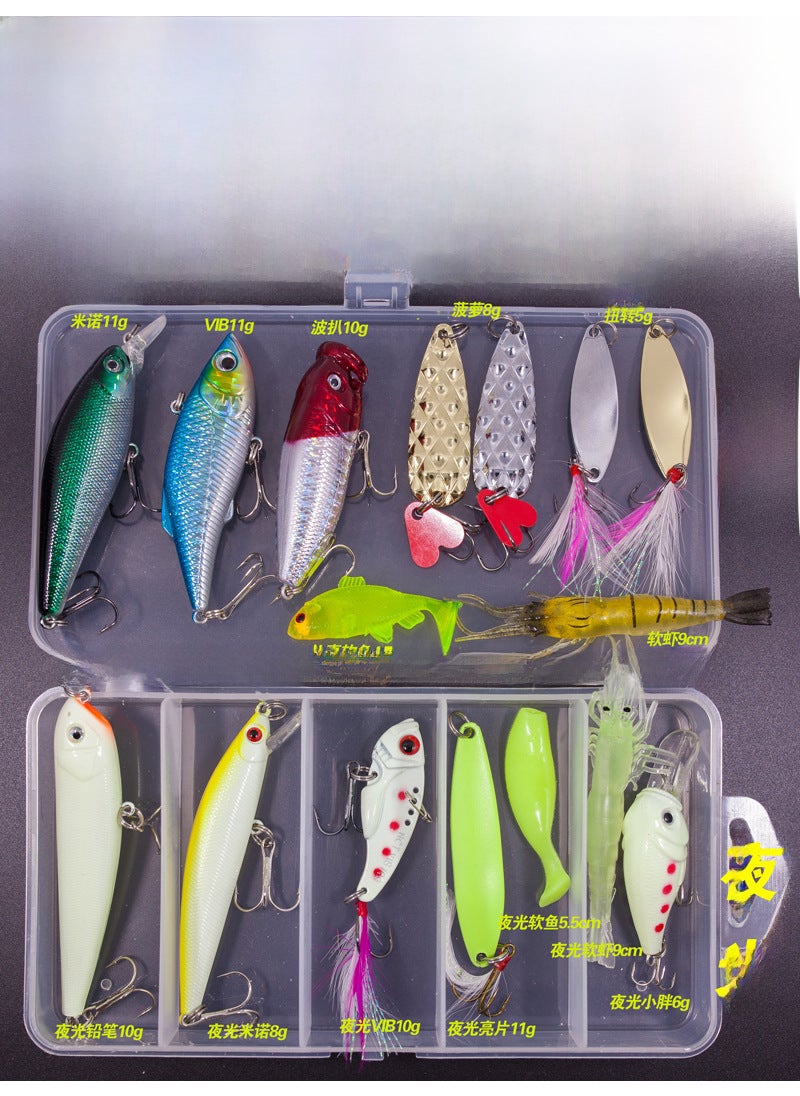 Lure Bait Set Kit with Spinners, Frogs, Soft Baits 35D suit 17 pieces (185g)