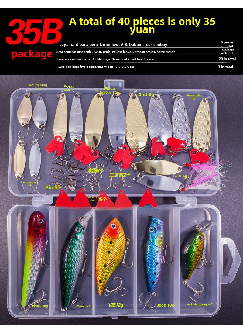 Lure Bait Set Kit with Spinners, Frogs, Soft Baits 35B suit 40 pieces (202g)