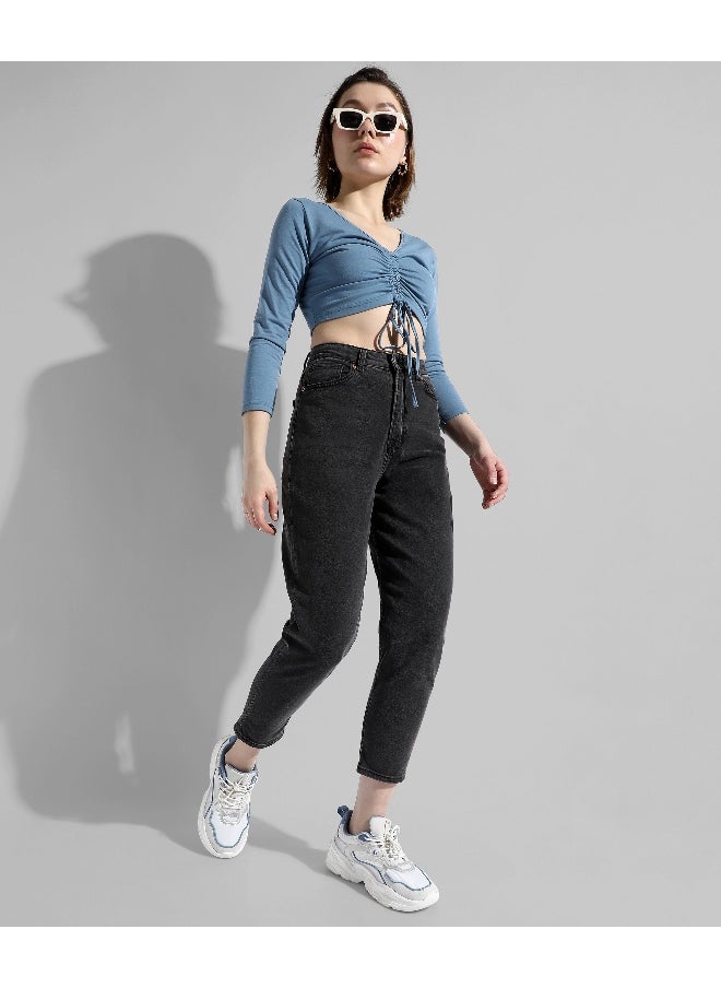 Women's Solid Blue Regular Fit Top