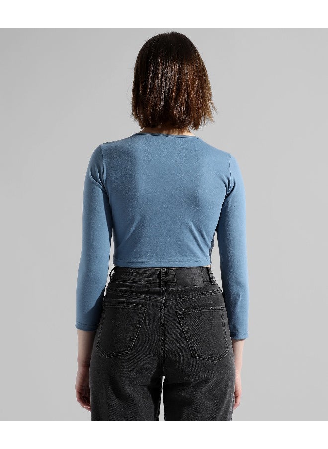 Women's Solid Blue Regular Fit Top