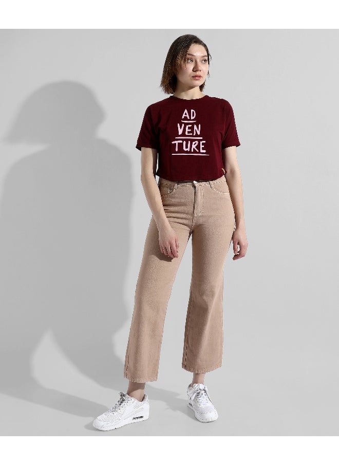 Women's Maroon Printed Regular Fit Top