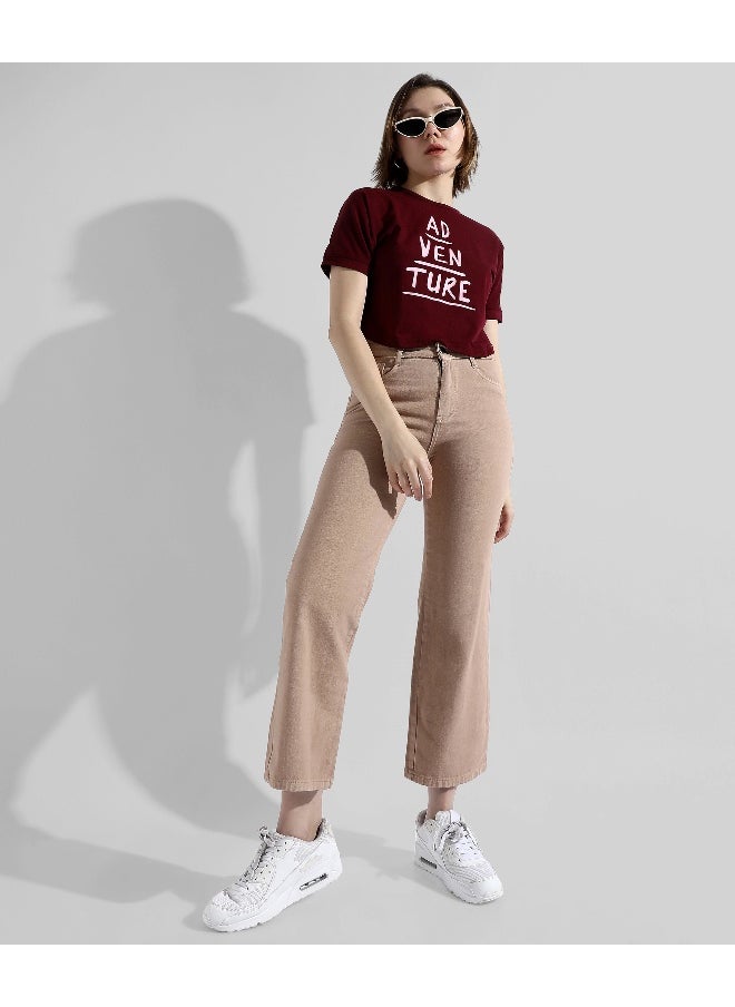 Women's Maroon Printed Regular Fit Top