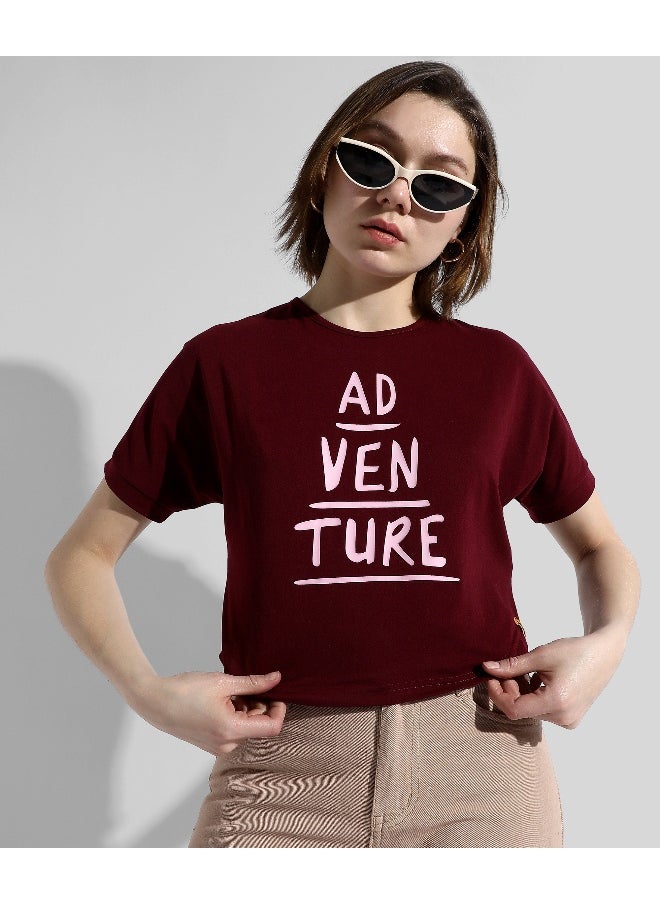 Women's Maroon Printed Regular Fit Top