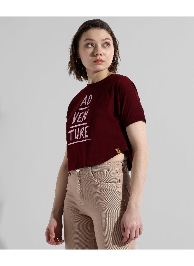 Women's Maroon Printed Regular Fit Top