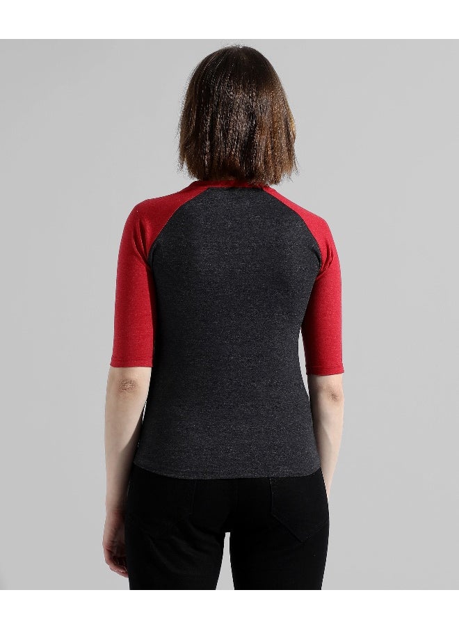 Women's Red Colourblocked Regular Fit Top