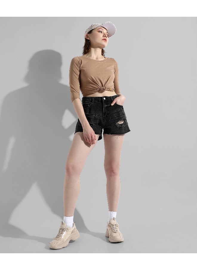 Women's Solid Beige Regular Fit Top