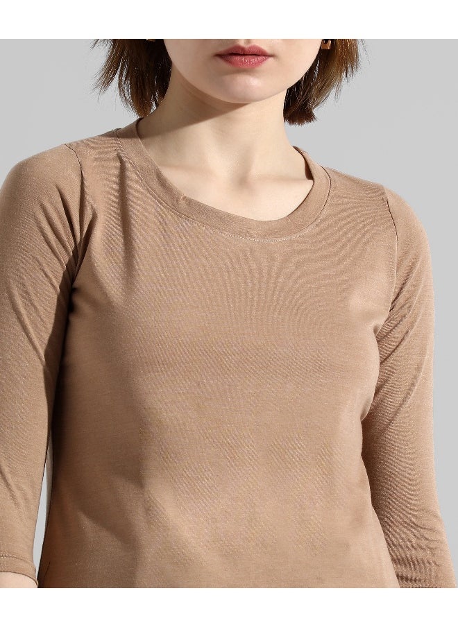 Women's Solid Beige Regular Fit Top