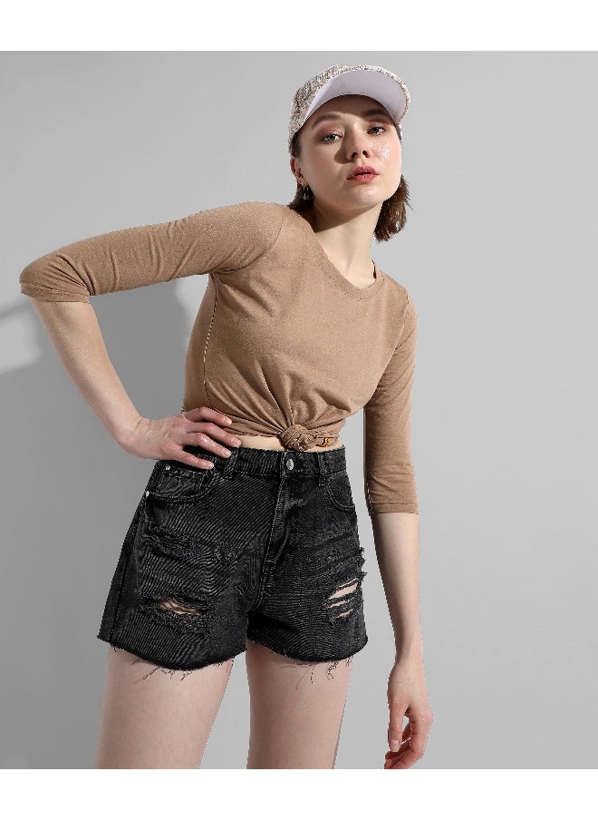 Women's Solid Beige Regular Fit Top