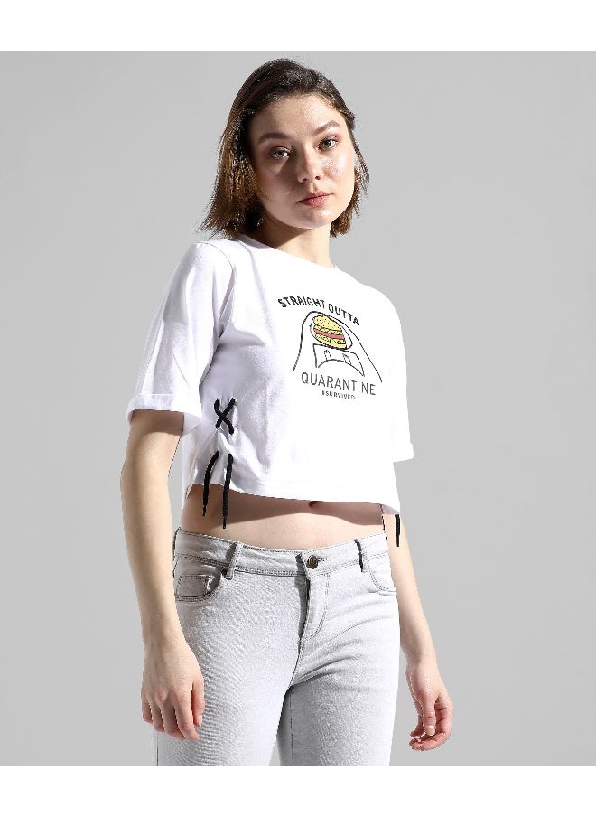 Women's White Printed Regular Fit Top