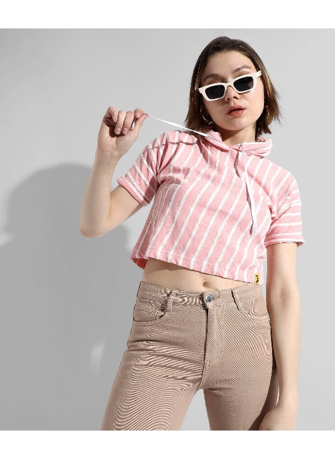 Women's Pink Striped Regular Fit Top