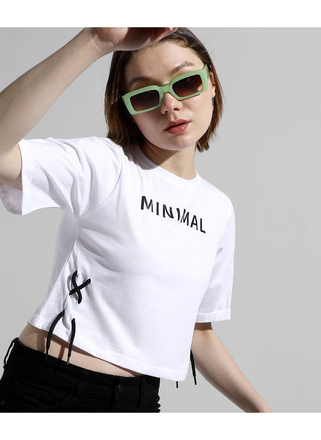 Women's White Printed Regular Fit Top