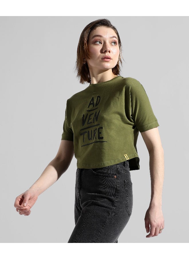 Women's Olive Green Printed Regular Fit Top