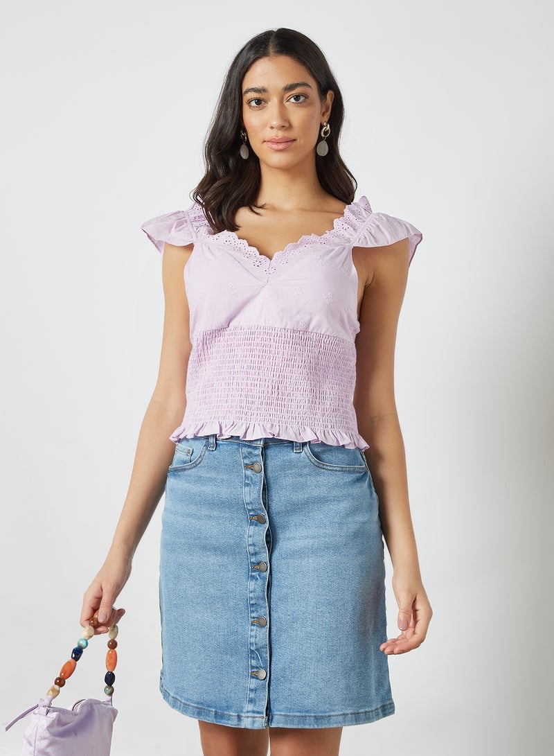 Jackie Ruffle Trim Crop Top Orchid Bloom