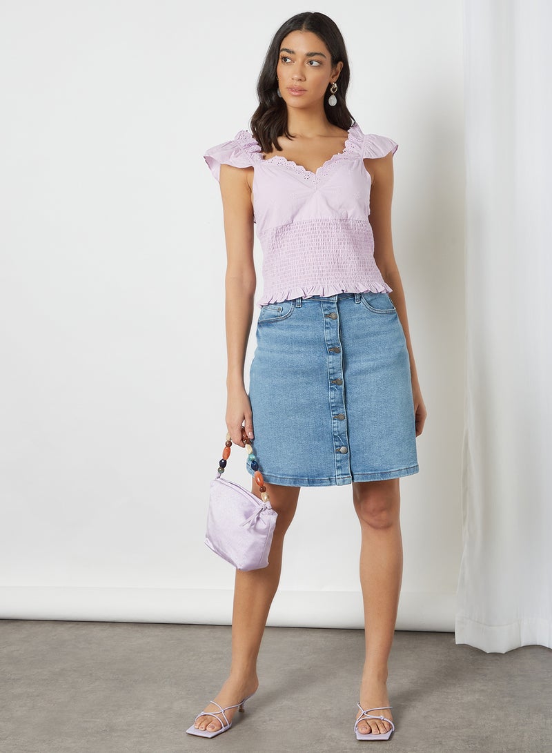 Jackie Ruffle Trim Crop Top Orchid Bloom