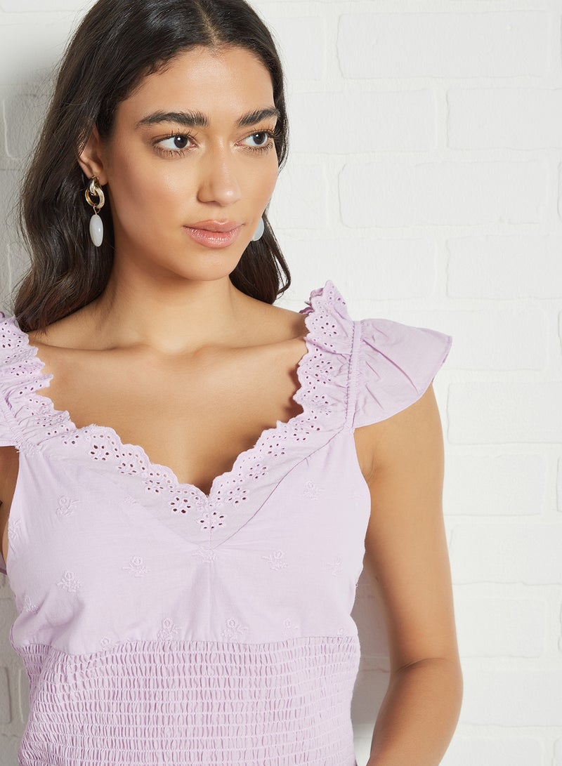 Jackie Ruffle Trim Crop Top Orchid Bloom