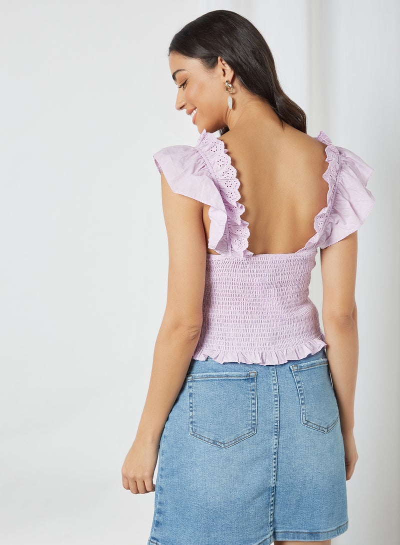 Jackie Ruffle Trim Crop Top Orchid Bloom