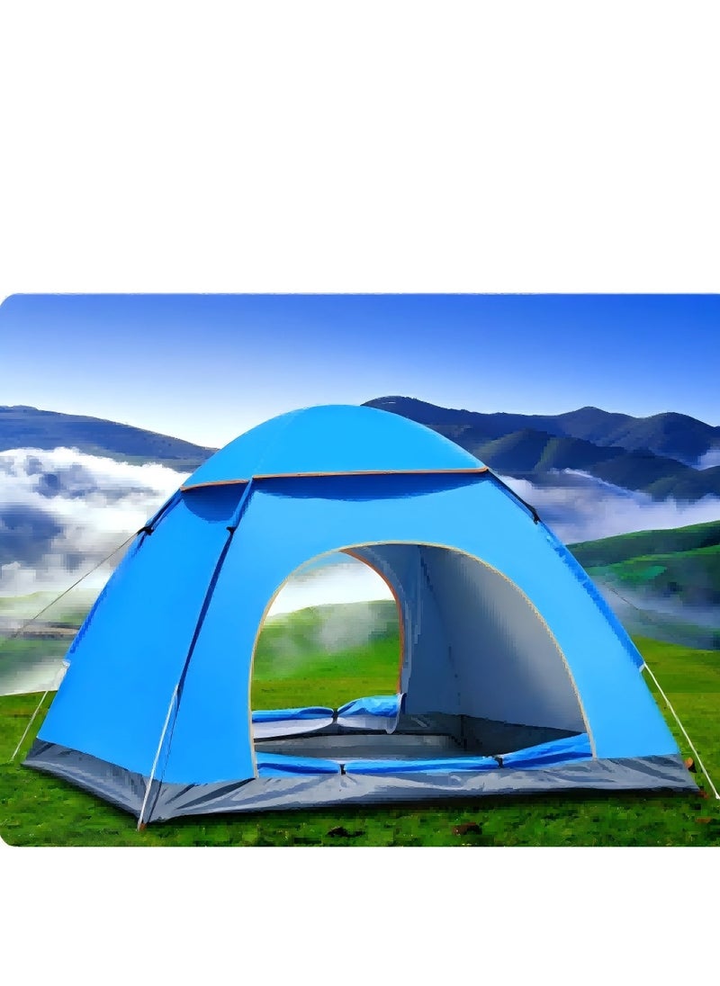 Outdoor Fully Automatic Camping Folding Tent Easy To Open - Blue (3-4 People) Automatic Double Door