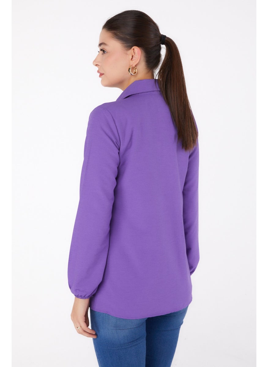 Plain Shirt Collar Women's Lilac Printed Shirt - 13338