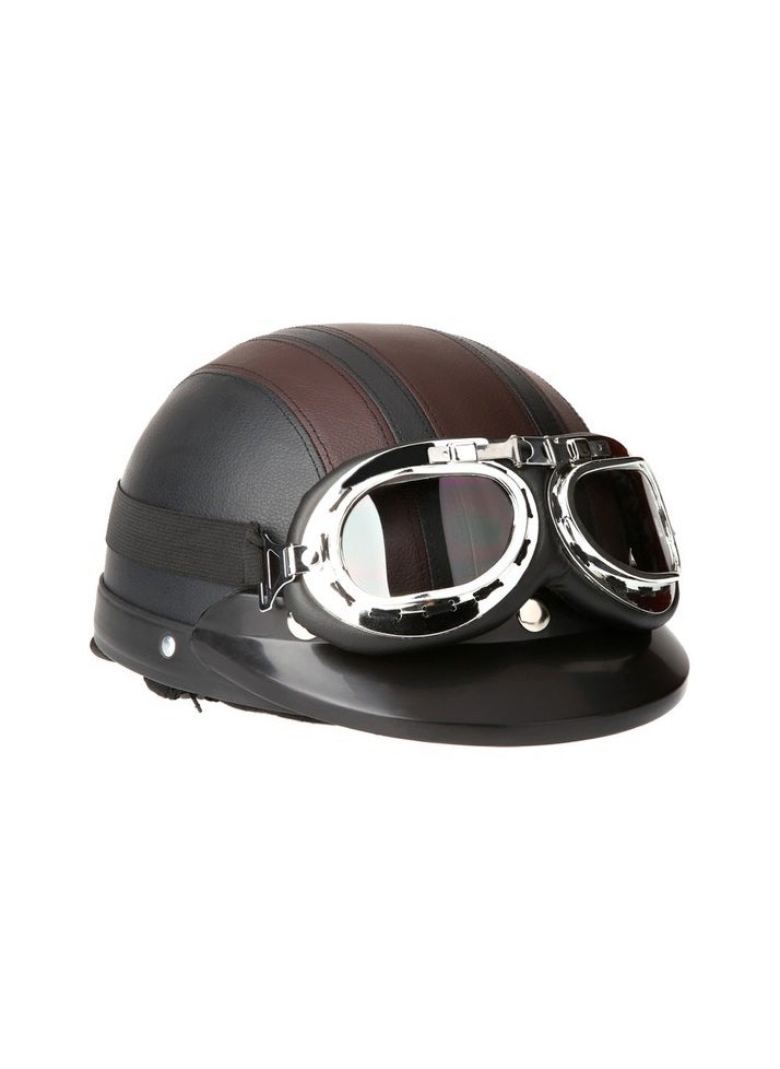 Motorcycle scooter outdoor half half leather helmet, visor Colour:Brown Body:Standard