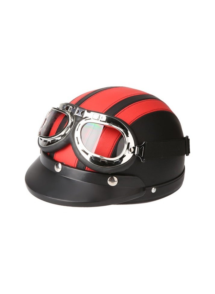 One Landmoticosecolist scooter Open face half leather helmet, visor Colour:Red Body:Standard