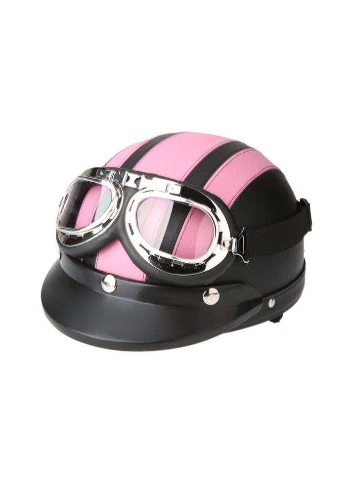 Motorcycle scooter outdoor half half leather helmet, visor Colour:Pink Body:Standard