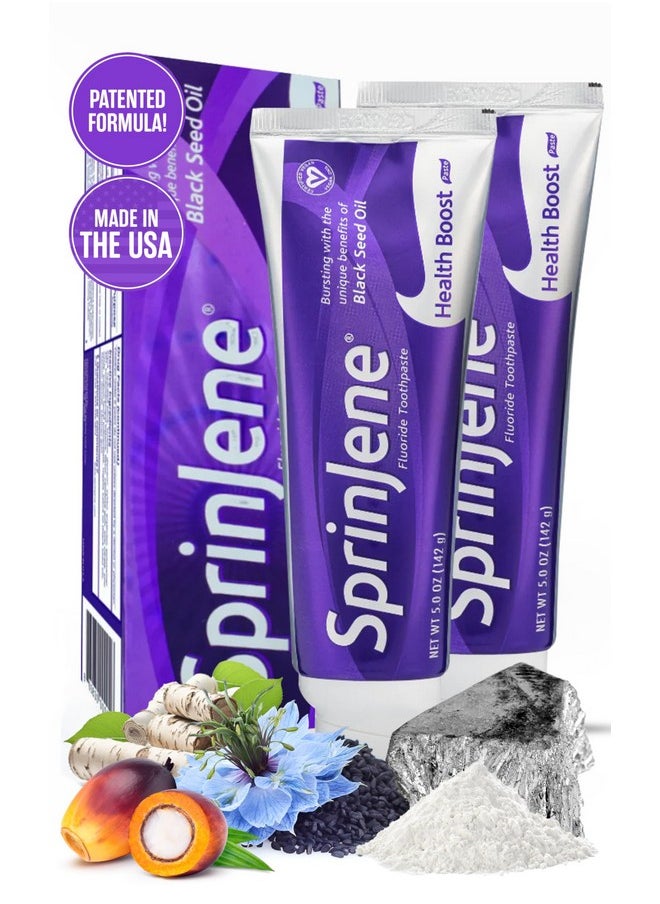 SprinJene Toothpaste with Fluoride for Cavity Protection Sensitive Teeth Dry Mouth with Patented Zinc & Black Seed Oil for Maximum Oral Hygiene (2 Pack) Health Boost