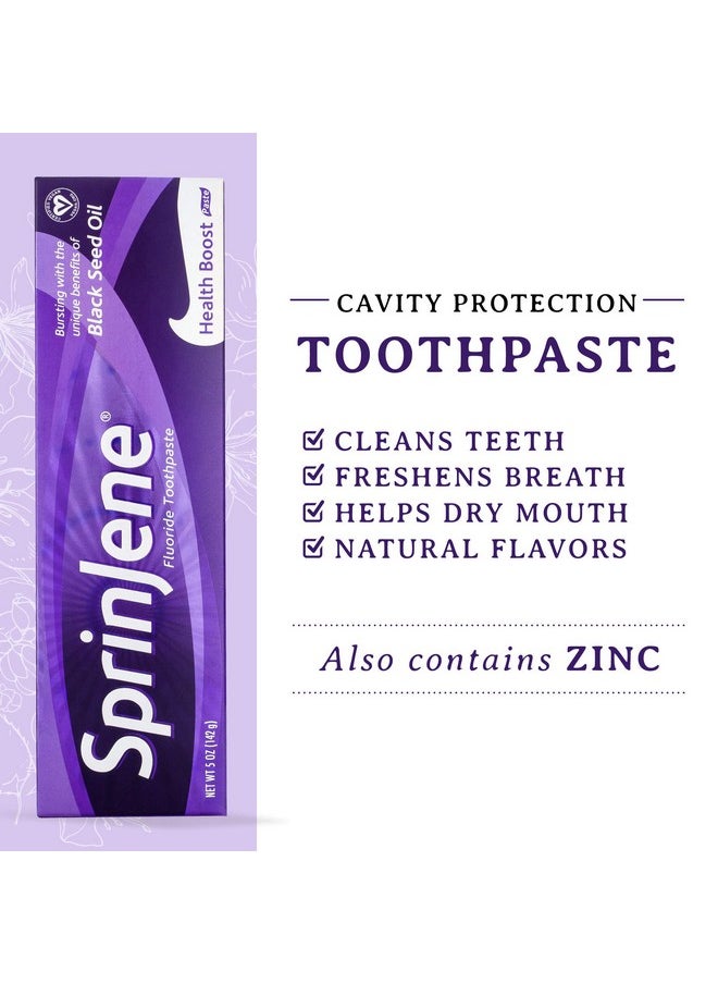 SprinJene Toothpaste with Fluoride for Cavity Protection Sensitive Teeth Dry Mouth with Patented Zinc & Black Seed Oil for Maximum Oral Hygiene (2 Pack) Health Boost