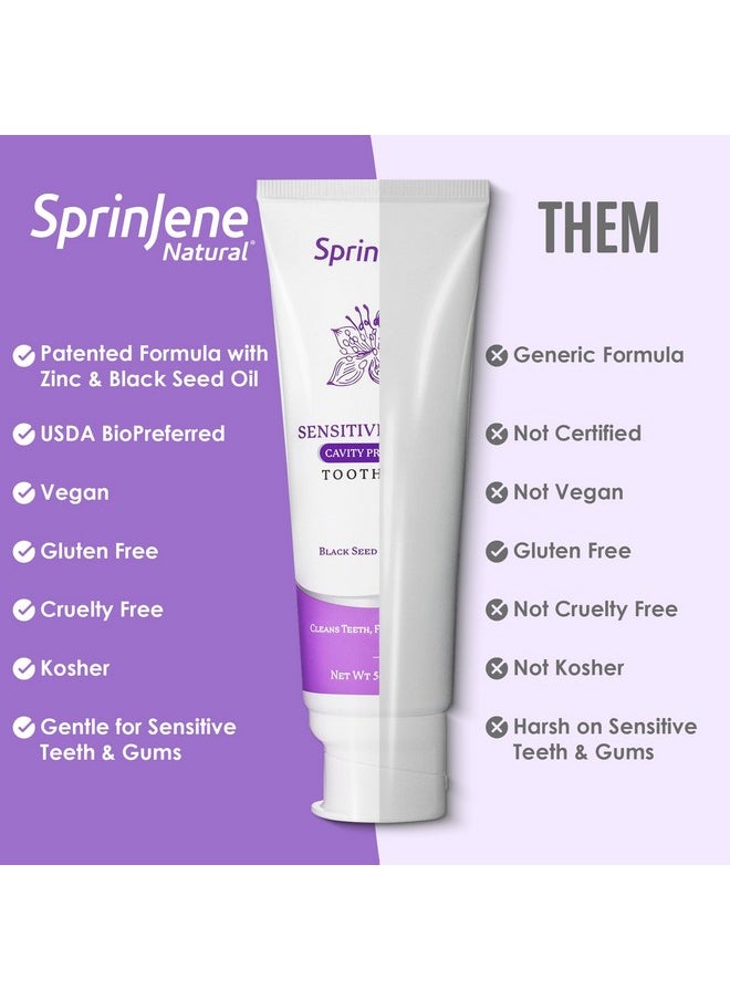 SprinJene Patented Toothpaste Sensitive Teeth & Gum w/Fluoride Cavity Protection Non Toxic SLS Free Fresh Breath Dry Mouth,Preservative Free, 2 Pack