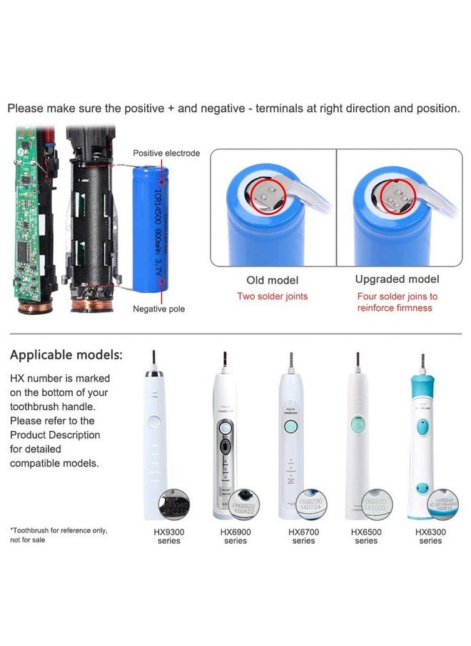 Upgraded Version: 800 mAh 3.7v Li-ion Electric Toothbrush Replacement Battery Compatible with Philips HX9340 HX6930 HX6750 HX6530 HX6320 HX6950 HX9350 HX6920 HX6910 HX6710 with pins for Circuit Board