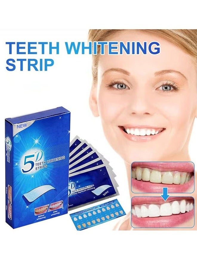 5D White Teeth Whitening Strips Oral Hygiene Care Strip for false Teeth Dental Bleaching System Gel, Dental Whitening Strips, Teeth Whitening Strips Kit, for Coffee Soda Drinkers & Yellow Stains, 7 Sets