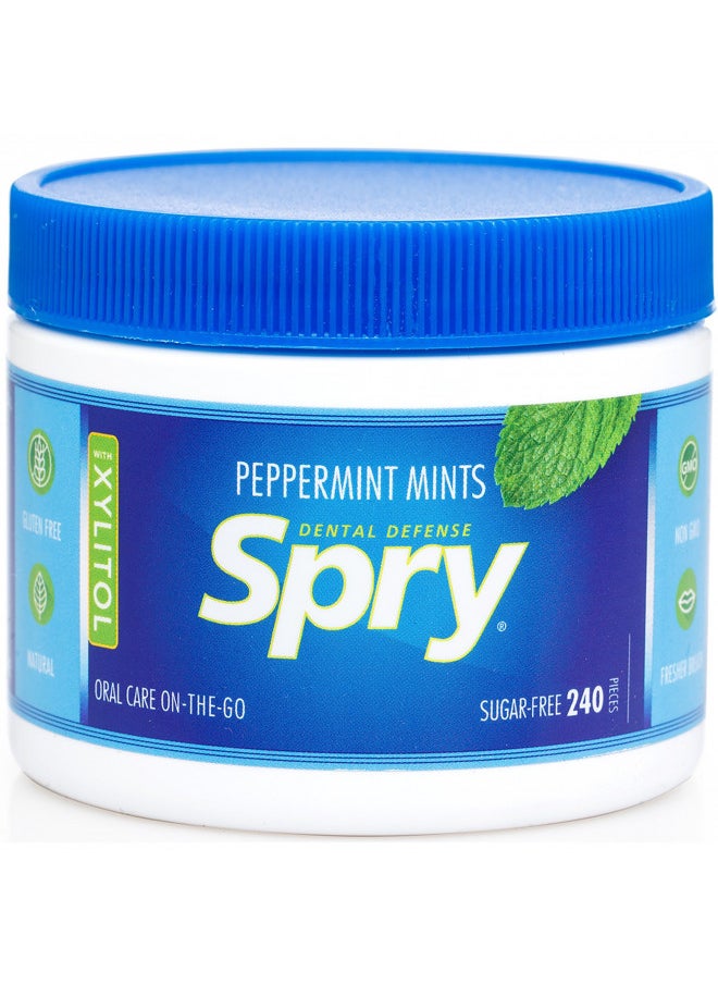 Spry Xylitol Peppermint Sugar Free Candy - Breath Mints That Promote Oral Health, Dry Mouth Mints That Increase Saliva Production, Stop Bad Breath, 240 Count (Pack of 1)