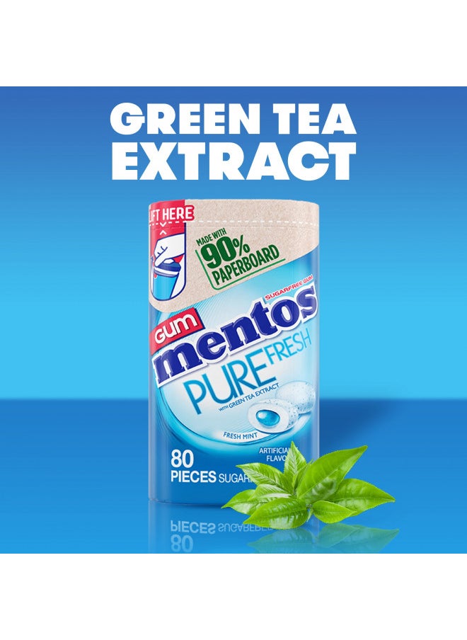 Mentos Pure Fresh Chewing Gum, Sugar-Free, Xylitol, Fresh Mint, 80 Piece Bottle, recyclable 90% Paperboard Bottle, 80 Count (Pack of 4)