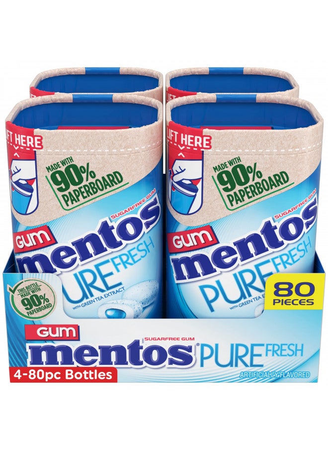 Mentos Pure Fresh Chewing Gum, Sugar-Free, Xylitol, Fresh Mint, 80 Piece Bottle, recyclable 90% Paperboard Bottle, 80 Count (Pack of 4)