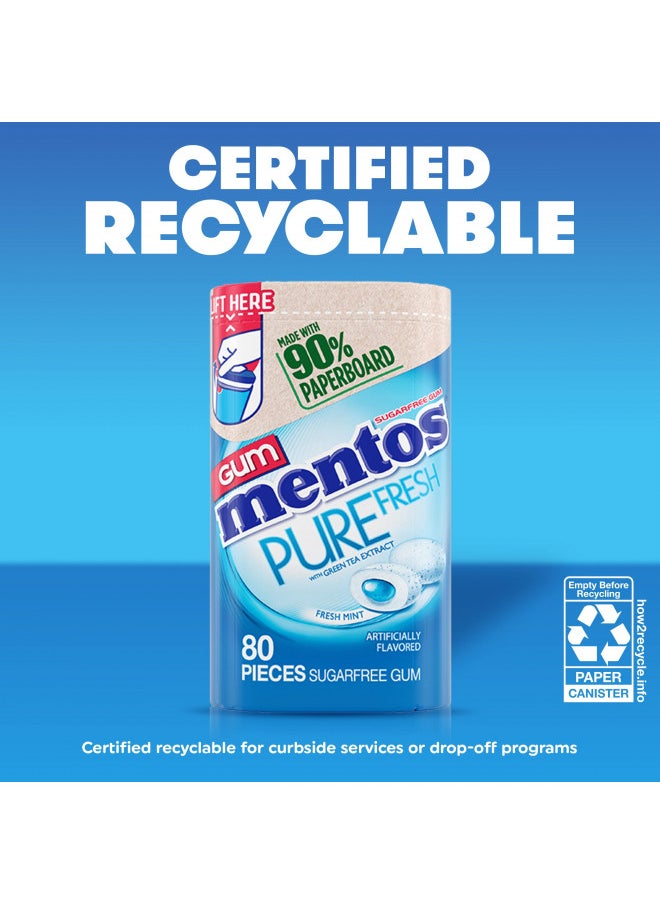 Mentos Pure Fresh Chewing Gum, Sugar-Free, Xylitol, Fresh Mint, 80 Piece Bottle, recyclable 90% Paperboard Bottle, 80 Count (Pack of 4)