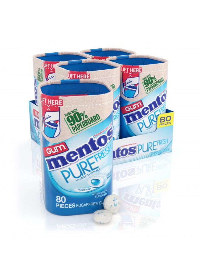 Mentos Pure Fresh Chewing Gum, Sugar-Free, Xylitol, Fresh Mint, 80 Piece Bottle, recyclable 90% Paperboard Bottle, 80 Count (Pack of 4)