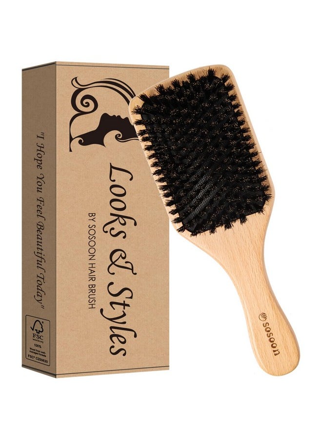 Sosoon Hair Brush, 100% Pure Boar Bristle Paddle Brush for All Hair Types, Restore Shine & Texture and Makes Hair Smooth & Health