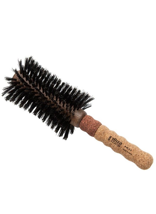 Ibiza Hair Professional Boar Hair Concave Barrel Brush (RLX5, 80mm) with Reinforced Swirled Bristles & Cork Handle, Contours to the Head Shape to Create Shiny Hair, For All Hair Types, Heat Resistant