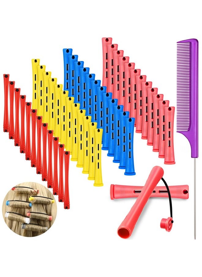 48 Pieces Hair Perm Rods Short Cold Wave Rods Plastic Perming Rods Hair Curling Rollers Curlers with Steel Pintail Comb Rat Tail Comb for Hairdressing Styling Supplies (Multicolored, Assorted Sizes)