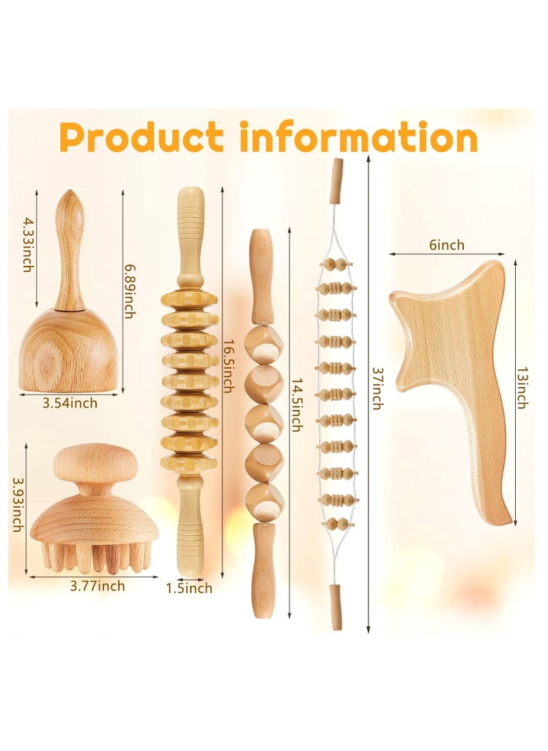 6 Piece Wooden Therapy Set Massage Tool Manual Wooden Fascia Massager for Cellulite Release Muscle Blasting Pain Relief Body Sculpting Tool