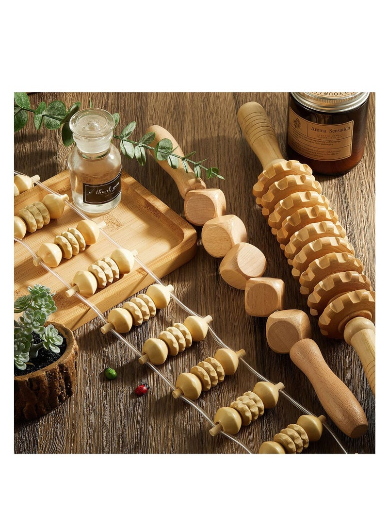 6 Piece Wooden Therapy Set Massage Tool Manual Wooden Fascia Massager for Cellulite Release Muscle Blasting Pain Relief Body Sculpting Tool