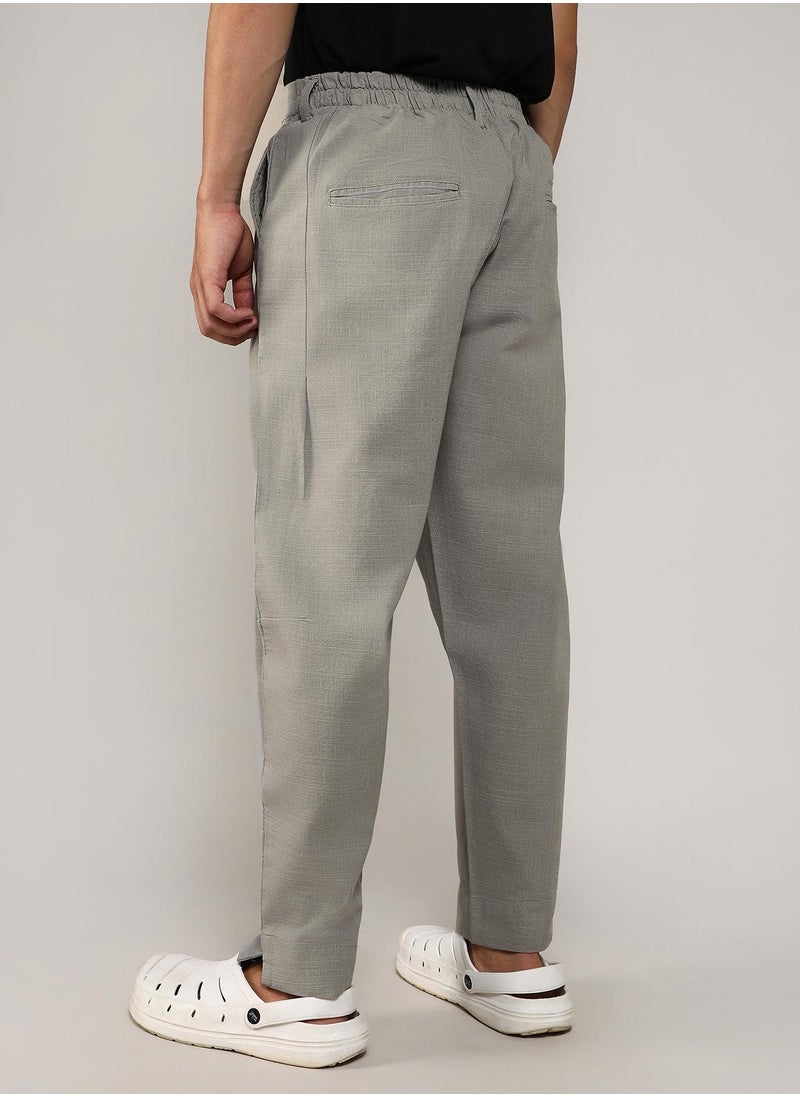 Men's Moon Grey Tailored Linen-Blend Trousers