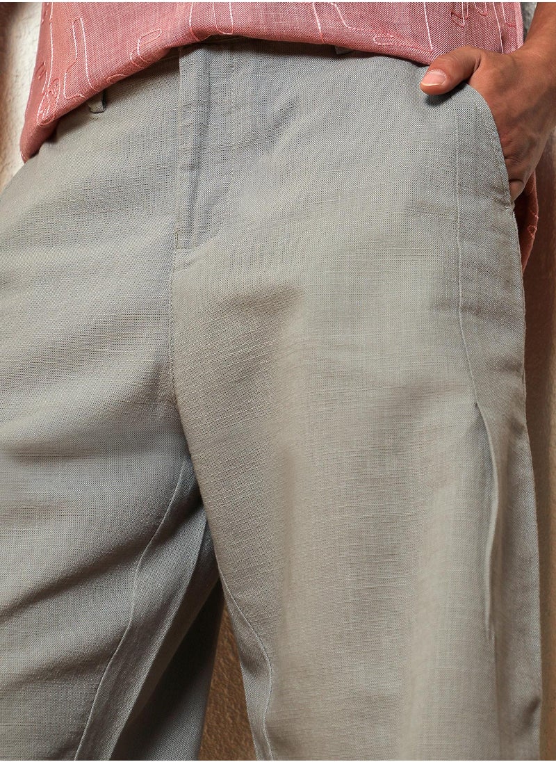 Men's Moon Grey Tailored Linen-Blend Trousers