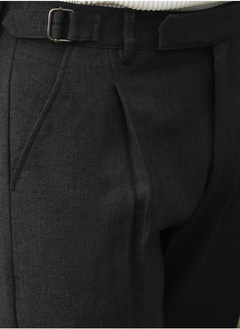 Men's Charcoal Black Tailored Linen-Blend Trousers